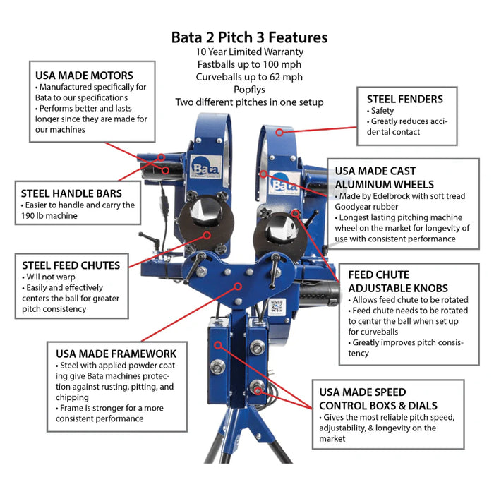 BATA 2Pitch3 Baseball Pitching Machine